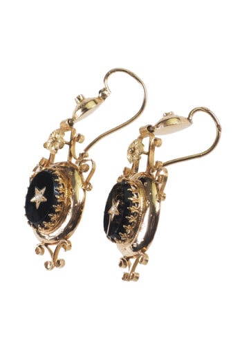 Um 1870 - Französische Goldohrringe mit Onyx & Perlen – Bild 5