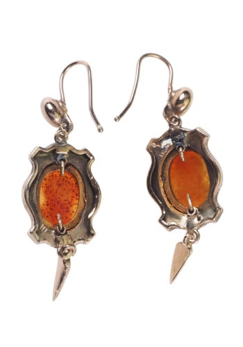 Um 1880 - Viktorianische Goldohrringe mit Karneol Steinkameen – Bild 4