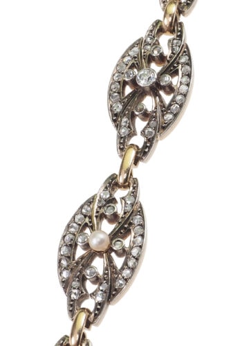 Um 1900 - Viktorianisches Diamantarmband mit vier Naturperlen – Bild 4