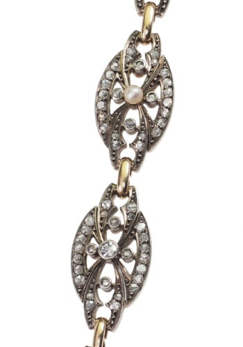 Um 1900 - Viktorianisches Diamantarmband mit vier Naturperlen – Bild 5