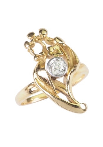 Um 1900 - Art Nouveau Goldring mit Diamant, Französisch – Bild 3