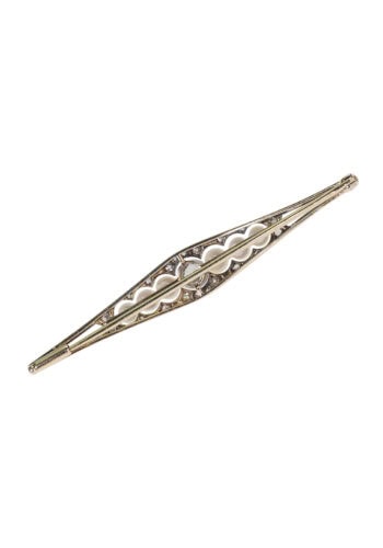 Um 1920 - Diamanten & Perlen Art déco Goldbrosche – Bild 4