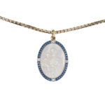 Jugendstil Anhänger mit Perlmutt, Emaille und Kette aus 14 Karat Gold