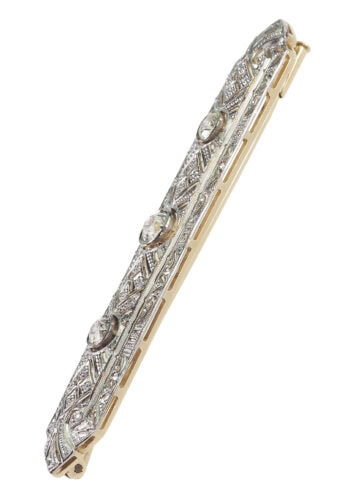 Um 1920 - Art Deco Gold/Platinbrosche mit Diamanten – Bild 3