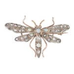 Viktorianische Brosche mit Opale und Diamanten aus 15 Karat Gold und Silber
