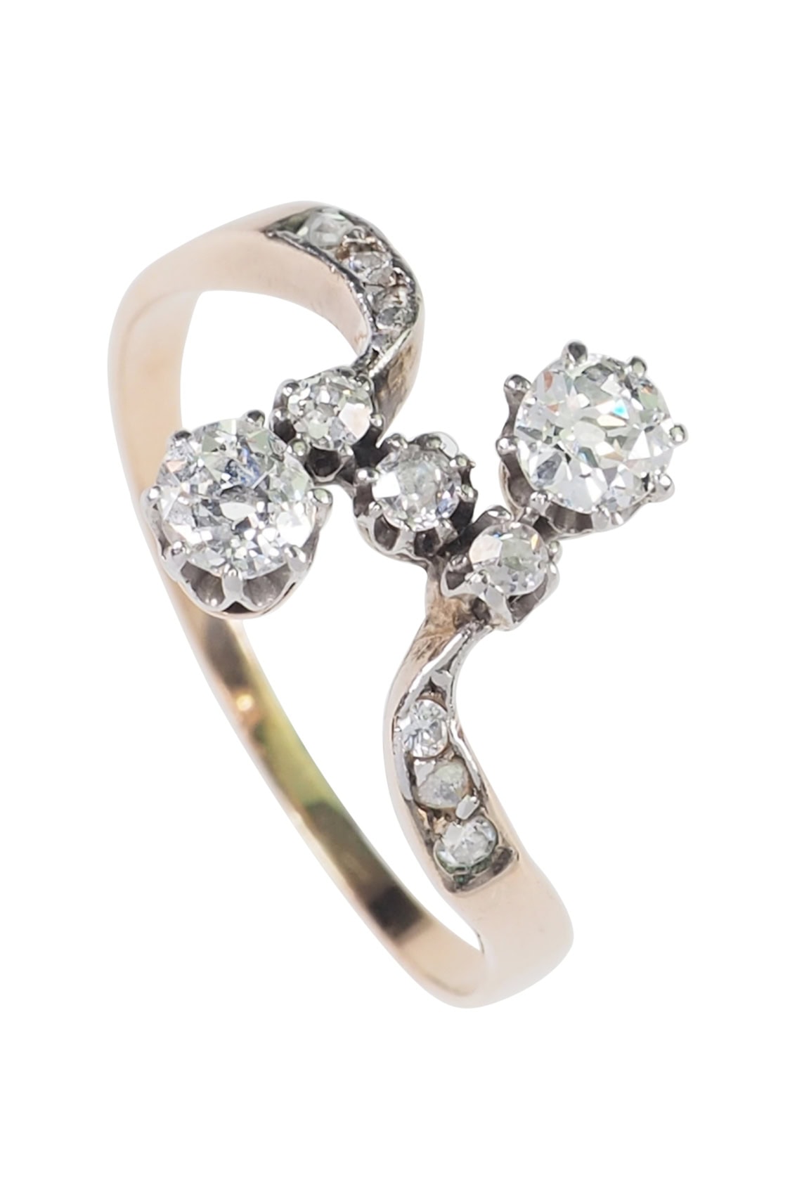 Jugendstil Ring mit Diamanten aus 14 Karat Gold und Platin