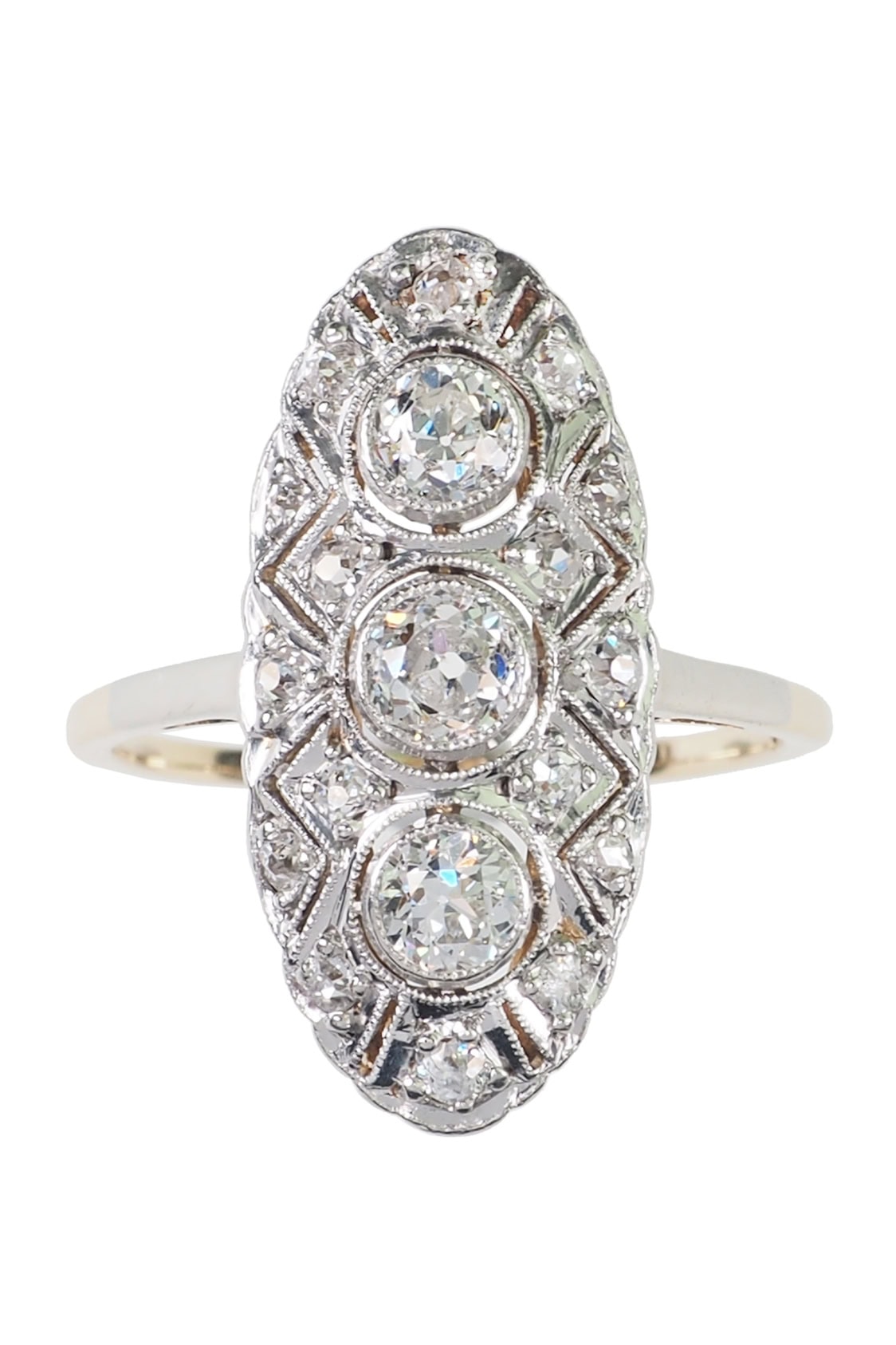 Art Déco Ring mit Diamanten aus 14 Karat Gold und Platin