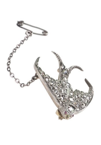 Um 1890 - Diamantbrosche "Schwalbe" aus Gelbgold & Silber – Bild 4