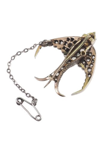 Um 1890 - Diamantbrosche "Schwalbe" aus Gelbgold & Silber – Bild 5