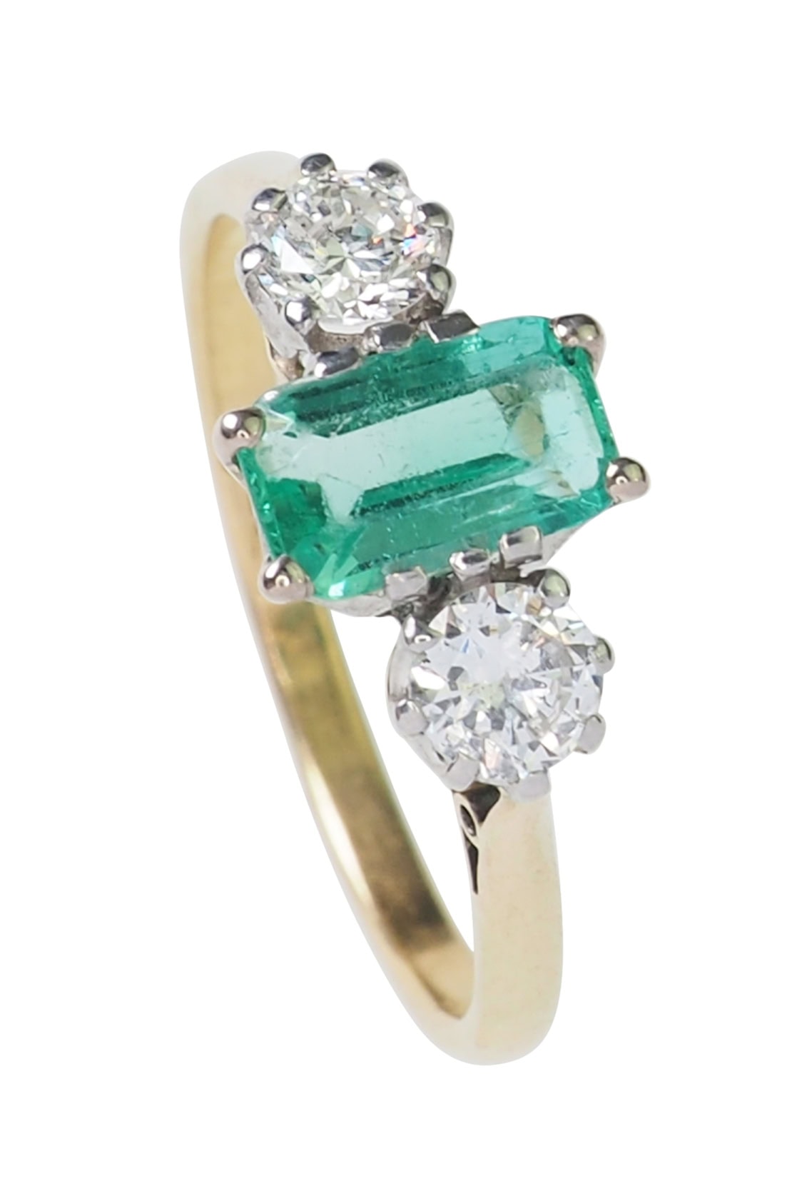 Vintage Verlobungsring mit Smaragd und Diamanten aus 18 Karat Gold und Platin