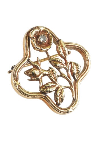 Um 1900 - Jugendstil-Goldbrosche "Blume" mit einem Diamanten – Bild 3