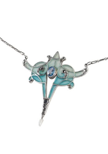 Um 1900 - Plique-à-jour Jugenstilcollier von Déposé Levinger – Bild 3