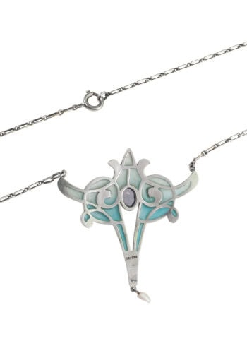 Um 1900 - Plique-à-jour Jugenstilcollier von Déposé Levinger – Bild 6