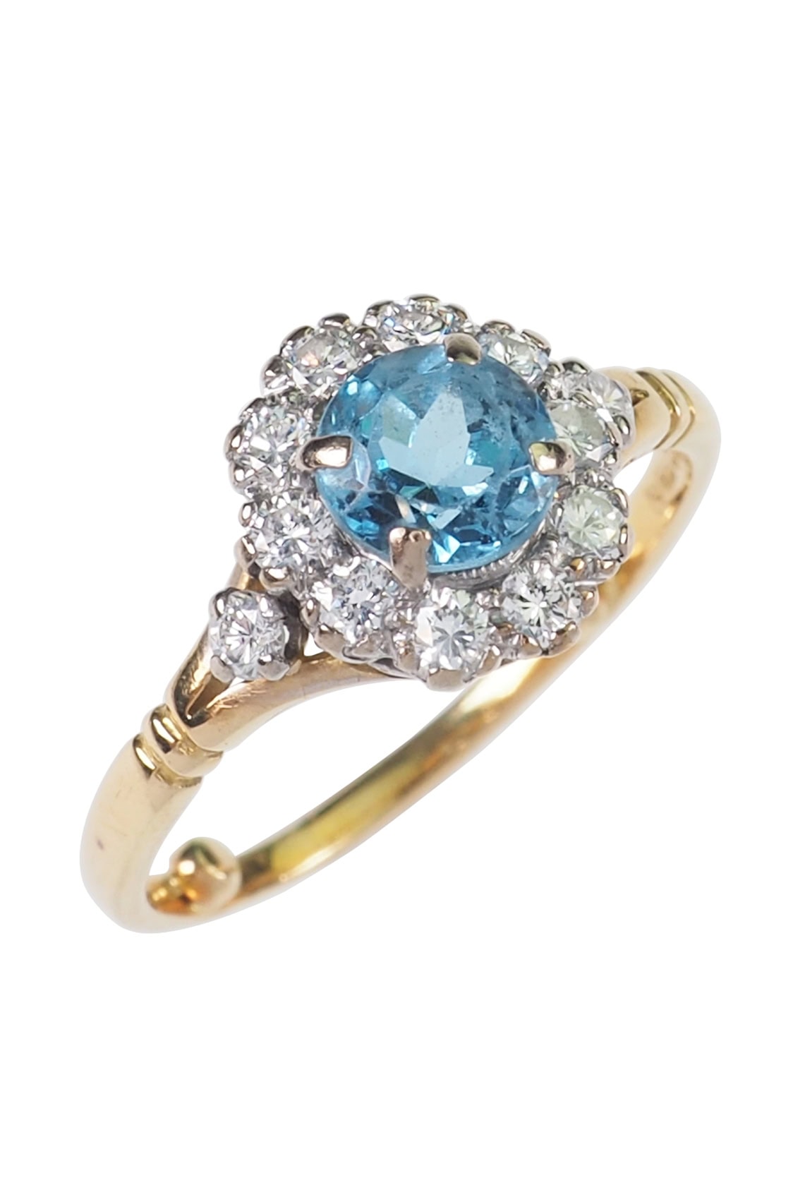 Vintage Ring mit Aquamarin und Diamanten aus 18 Karat Gold