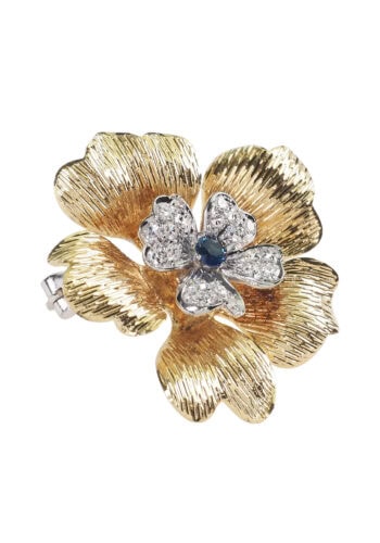 Um 1960 - Gelbgoldbrosche mit Diamanten & Saphir – Bild 3