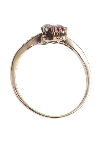 Um 1910 - Jugendstil-Goldring mit Diamanten & Rubin – Bild 4