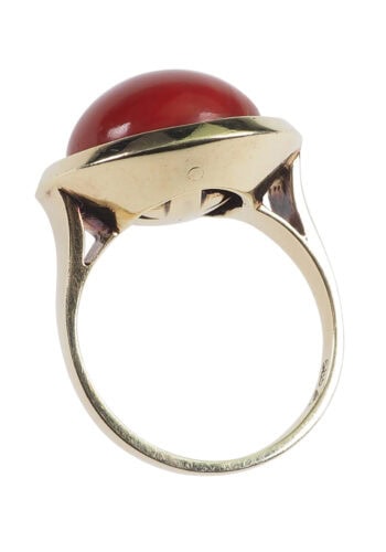 Um 1960 - Vintage-Korallenring mit rundem Ringkopf / 585er Gold – Bild 4