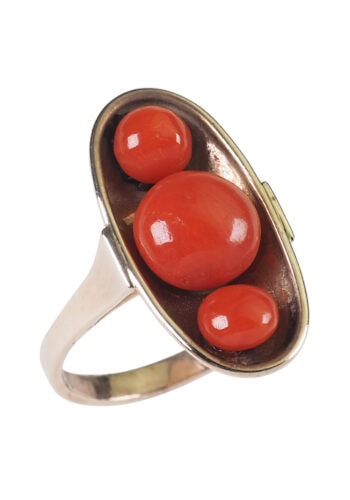 Um 1900 - Drei Korallen im Rundschliff / Jugendstil Goldring – Bild 3