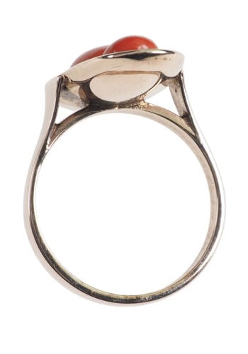 Um 1900 - Drei Korallen im Rundschliff / Jugendstil Goldring – Bild 4