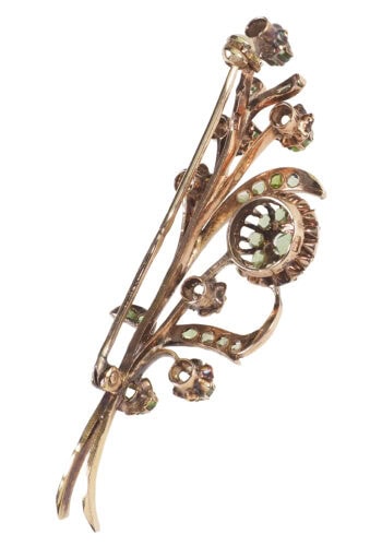 Um 1890 - Roségoldbrosche mit 29 Peridots, Russisch – Bild 4