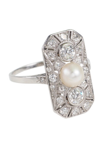 Um 1920 - Art Deco Diamantring mit einer Perle – Bild 3