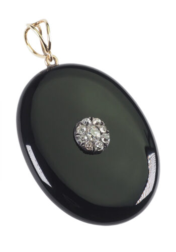 ** VERKAUFT ** Um 1860 - Onyx-Medaillon mit Diamantcluster und Goldmontur – Bild 5