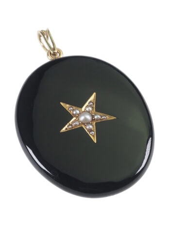 Um 1880 - Onyx-Medaillon mit 11 Perlen, Deutsch – Bild 4