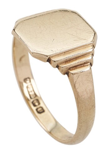 Datiert 1944 - 9 Karat Goldsiegelring / Herrenring, geschmiedet in Birmingham – Bild 3
