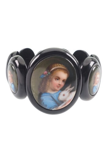 Um 1860 - Ein Paar Jett Armbänder mit Porzellanmalereien – Bild 3