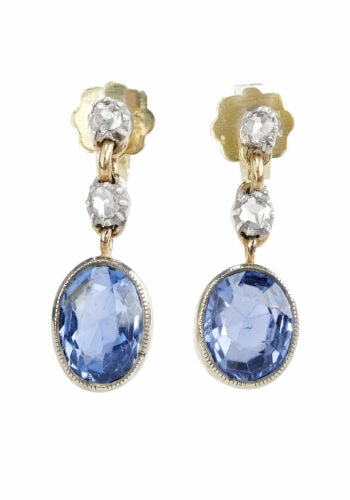 Edwardianische Ohrringe mit Saphire und Diamanten aus 15 Karat Gold und Silber