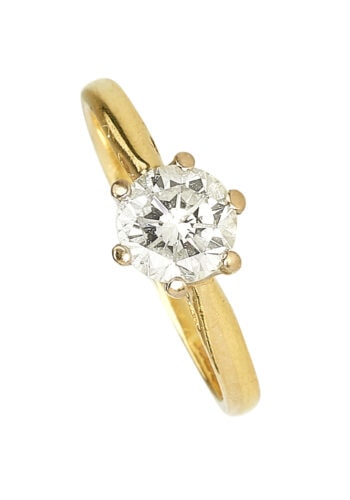Vintage Verlobungsring mit Diamantsolitaire im Brillantschliff aus 18 Karat Gold und Platin