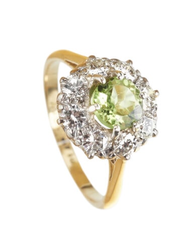 Vintage Ring mit Peridot und Diamanten aus 18 Karat Gold und Platin