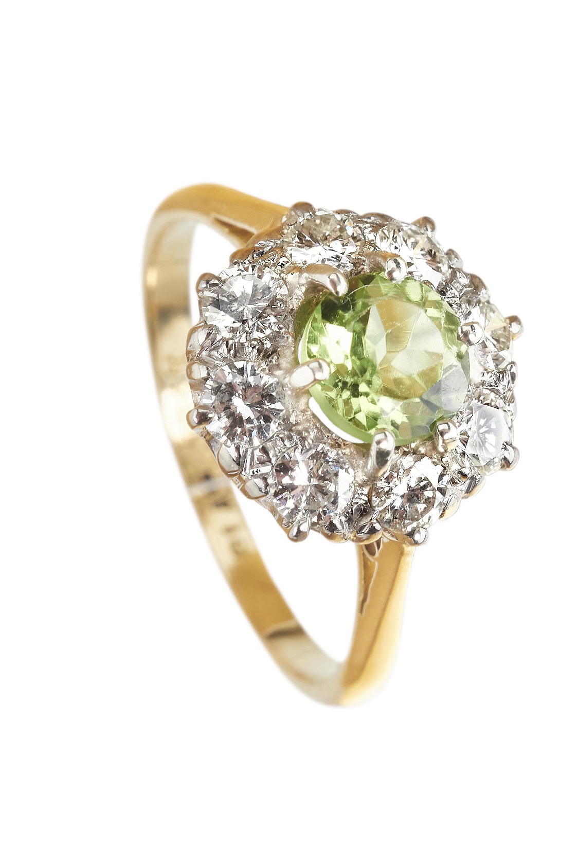 Vintage Ring mit Peridot und Diamanten aus 18 Karat Gold und Platin