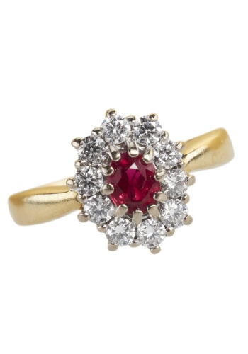 Vintage Ring mit Rubin Diamanten aus 18 Karat Gold und Platin