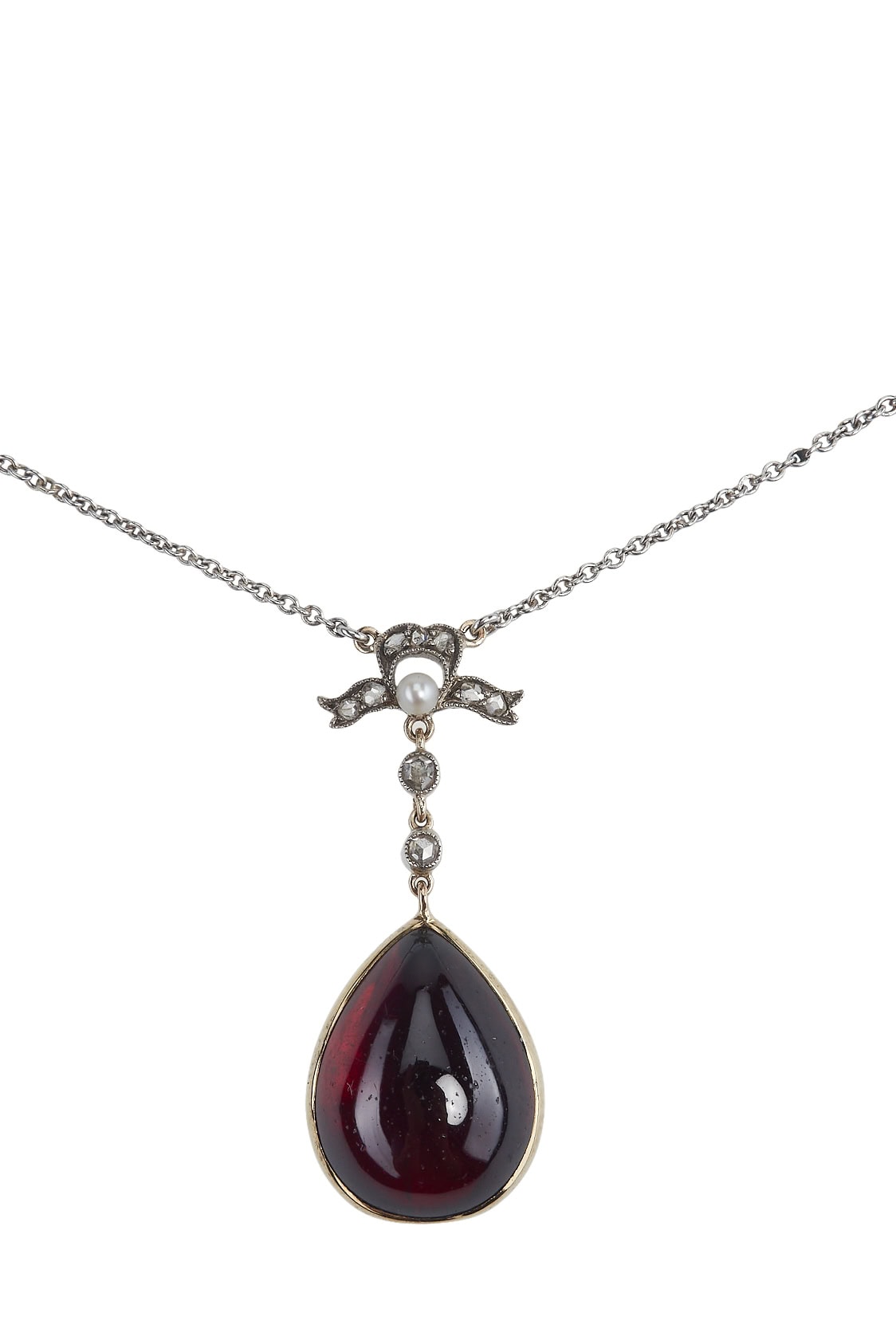 Edwardianischer Collier mit Granat, Perle und Diamanten aus 18 Karat Gold