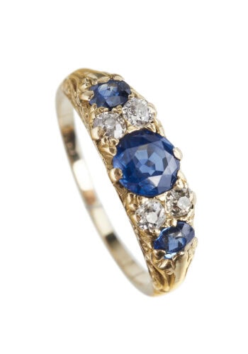 Viktorianischer Ring mit Diamanten und Saphire aus 18 Karat Gold