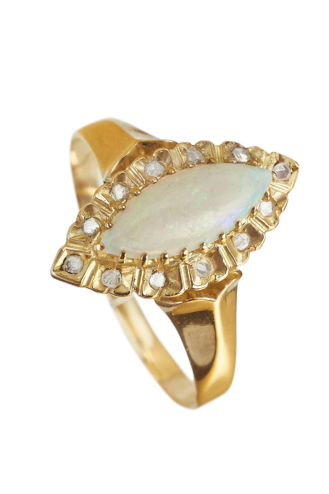 Vintage Verlobungsring mit Opal und Diamanten aus 18 Karat Gold