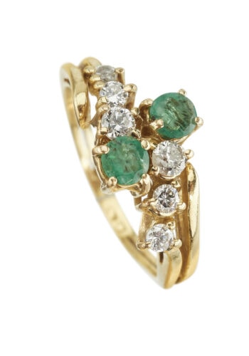 Art Nouveau Ring mit Diamanten und Smaragde aus 18 Karat Gold