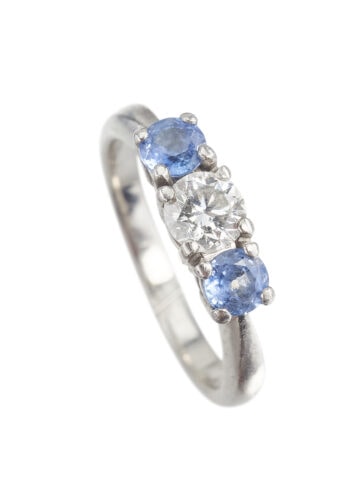 Vintage Verlobungsring mit Saphire und Diamanten aus Platin