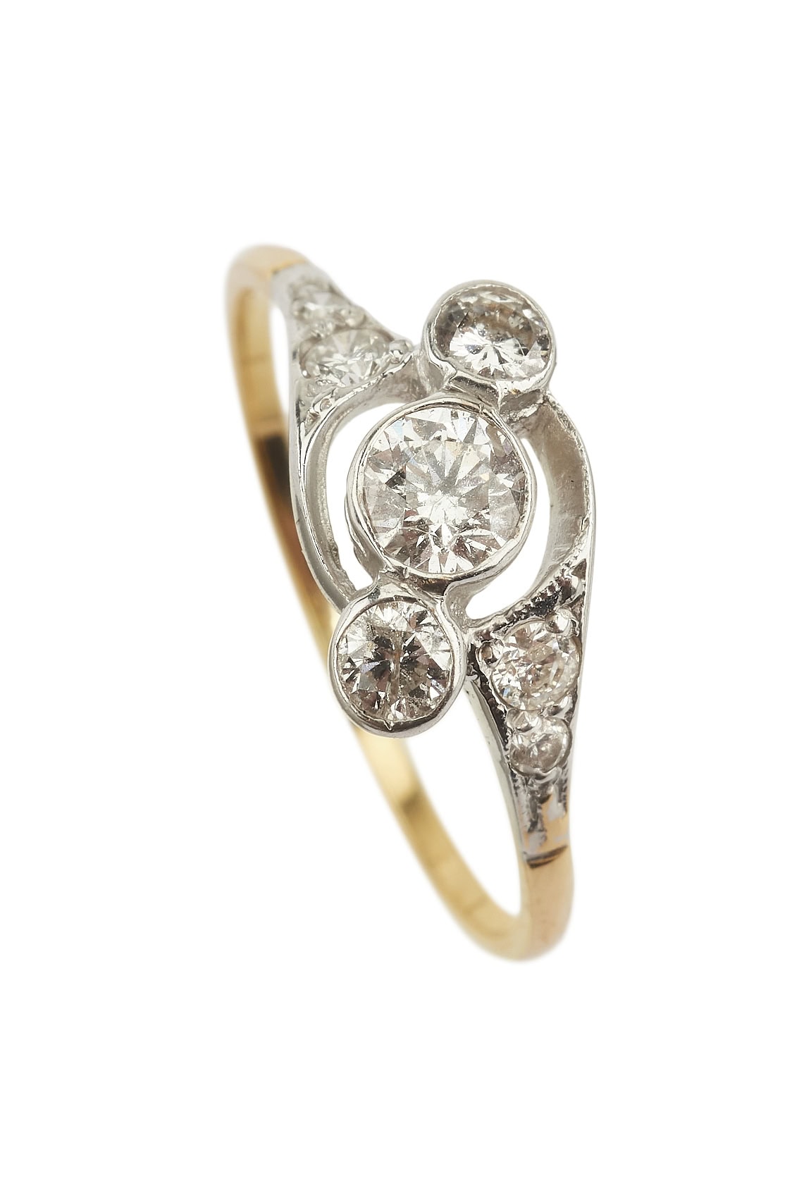 Edwardianischer Ring mit Diamanten aus 18 Karat Gold und Platin