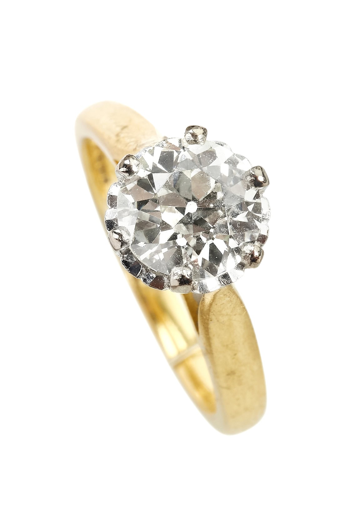 Vintage Verlobungsring mit Diamantsolitaire im Altschliff aus 18 Karat Gold und Platin