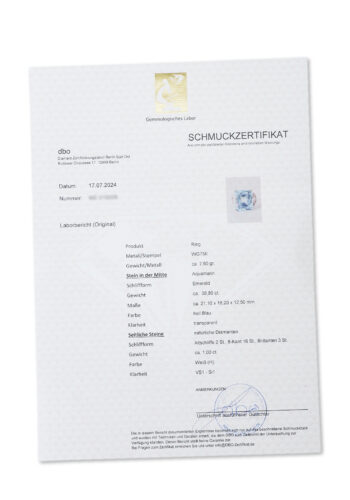 Um 1940 - Art déco Ring mit Aquamarin und Diamanten, inklusive Edelsteingutachten! – Bild 8