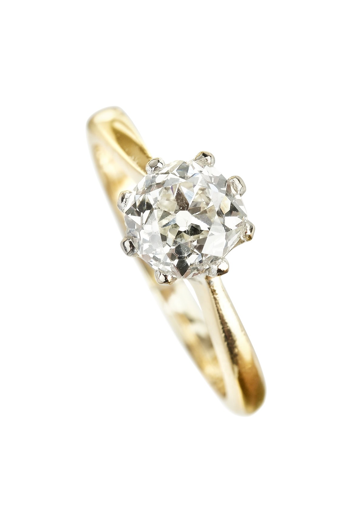 Vintage Verlobungsring mit Diamantsolitaire im Altschliff aus 18 Karat Gold