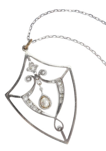 Um 1900 - 15 ct. Gold & Platin Anhänger mit Kette, mit 1 gelben Diamanten & weiteren Diamanten Edwardian England – Bild 4