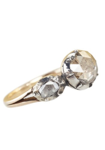 Um 1820 - 18 ct. Gold & Silber Ring mit 3 Rosenschliff-Diamanten, aus dem Georgian England – Bild 3