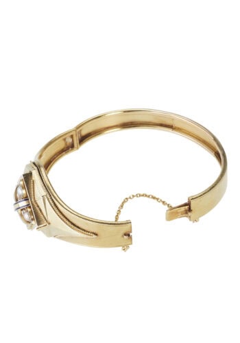 Um 1865 - Goldarmreif mit Perlen & Emaille – Bild 4