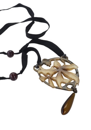 Um 1910 - Horn Collier mit Glasperlen Jugendstil Frankreich – Bild 4