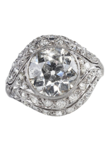 Um 1930 - Art déco Diamantring aus 950 Platin, inklusive Edelsteineprüfzertifikat! – Bild 5