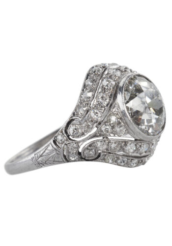 Um 1930 - Art déco Diamantring aus 950 Platin, inklusive Edelsteineprüfzertifikat! – Bild 4