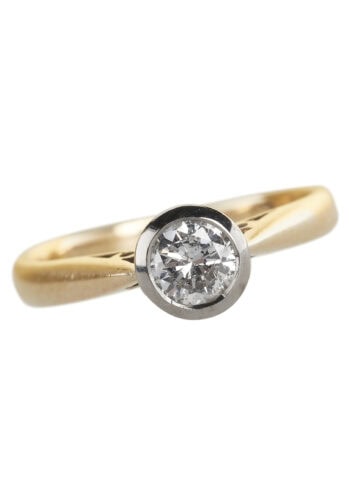 Um 1970 – Gold & Platin Ring Verlobungsring mit Diamant Solitär – Bild 3